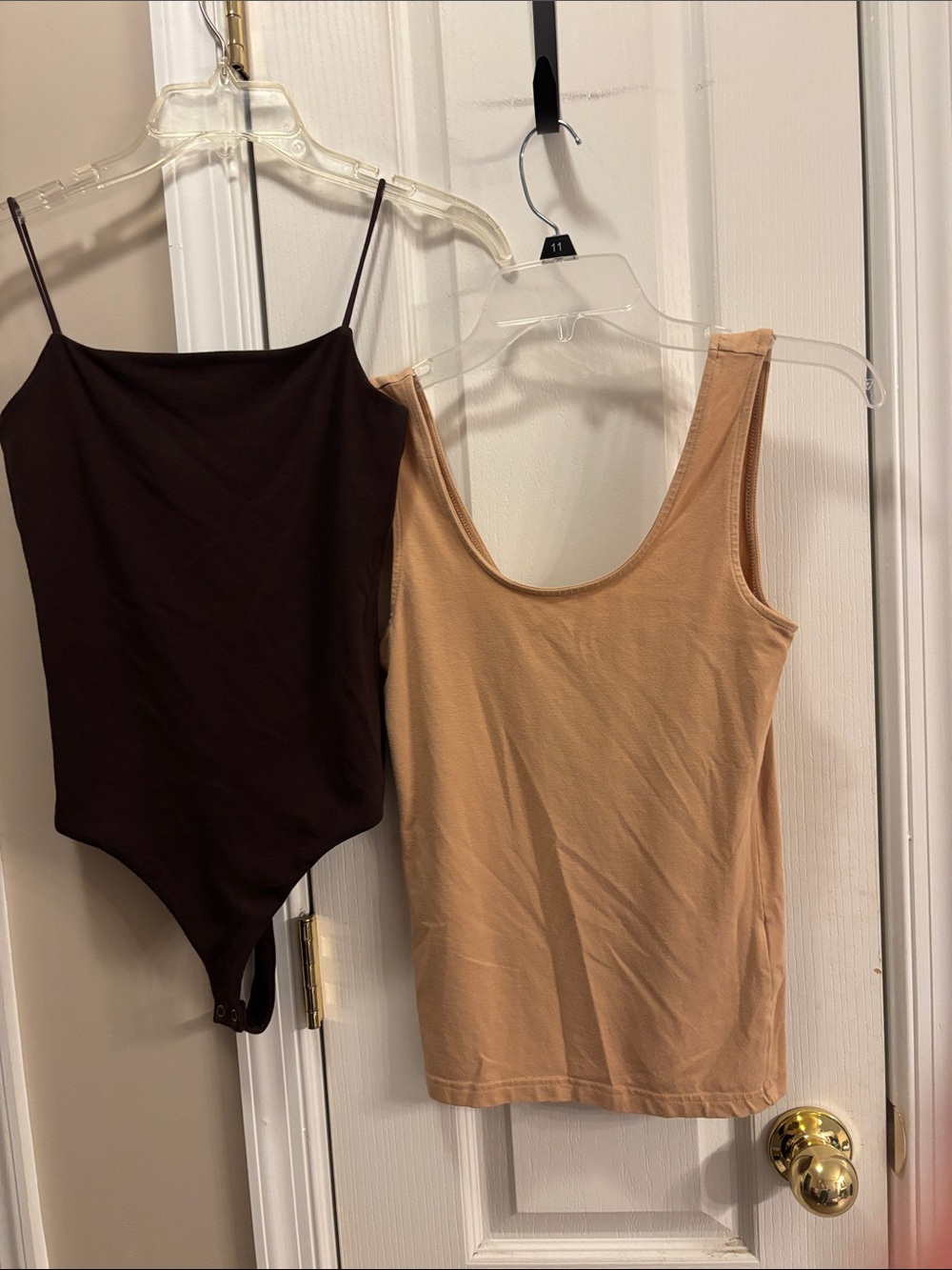 Banana Republic Chocolate Brown Bodysuit & Beige Tank Top